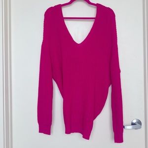 Twist back, off the shoulder Sweater in pink
